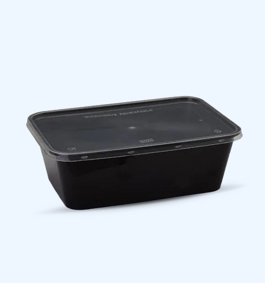 SR-FP18 Bhagwati - Rectangle Container 14-1000 ml, Black with Lid (Pack of 150)