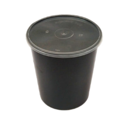 SR-FP42 Damati - Round Container [Tall], 750 ml, Black with Lid (Pack of 150)