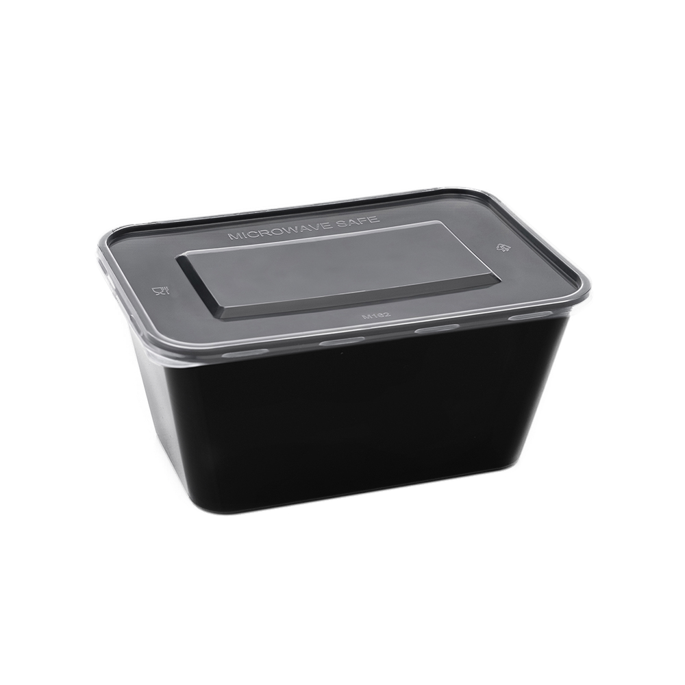 SR-FP18 Bhagwati - Rectangle Container 14-1000 ml, Black with Lid (Pack of 150)