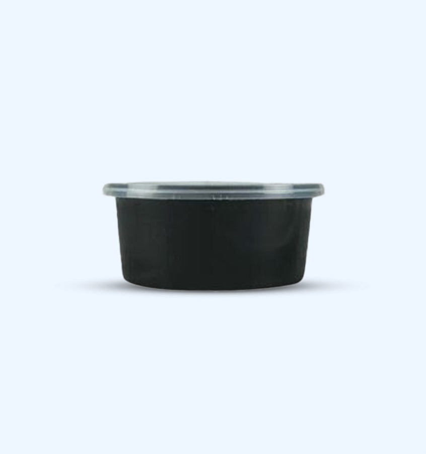 SR-FP11 Damati - Round Container, 300 ml, Black with Lid (Pack of 500)