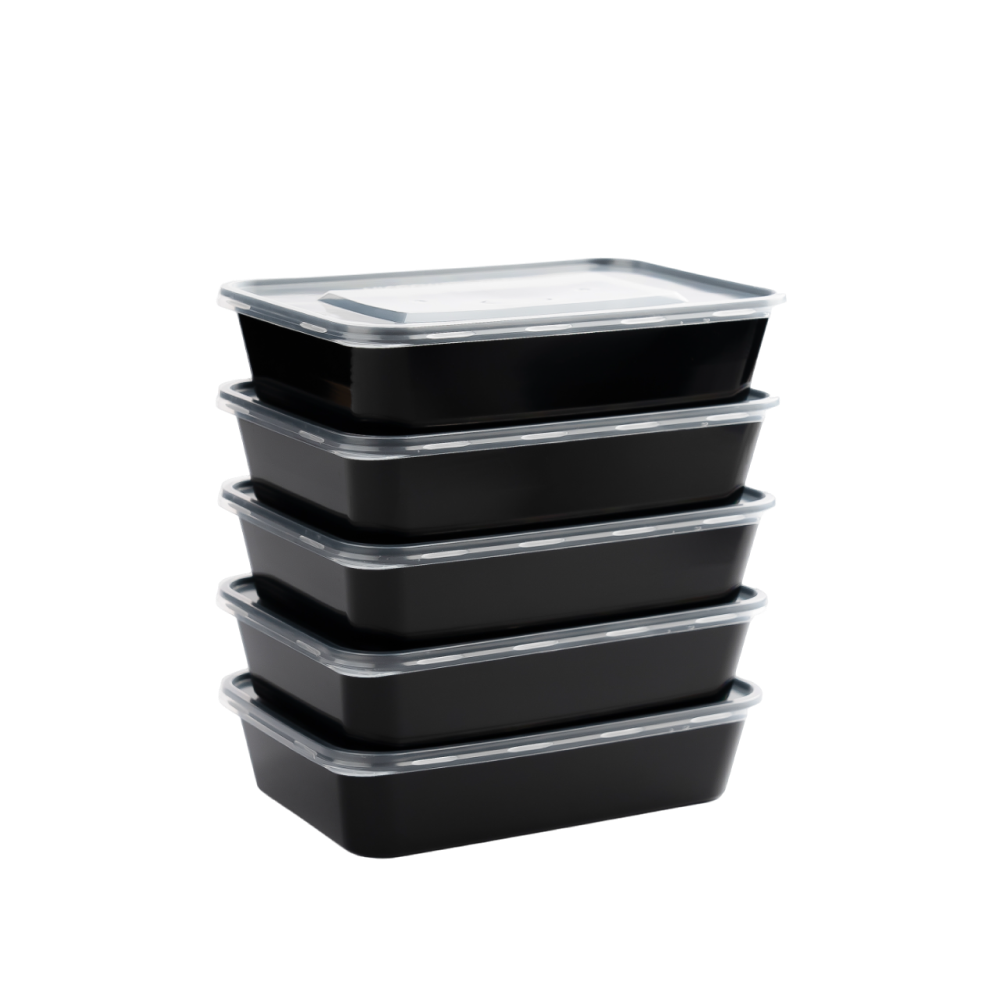 SR-FP31 Damati - Rectangle Container, 500 ml, Black with Lid (Pack of 150)