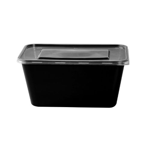 SR-FP18 Bhagwati - Rectangle Container 14-1000 ml, Black with Lid (Pack of 150)