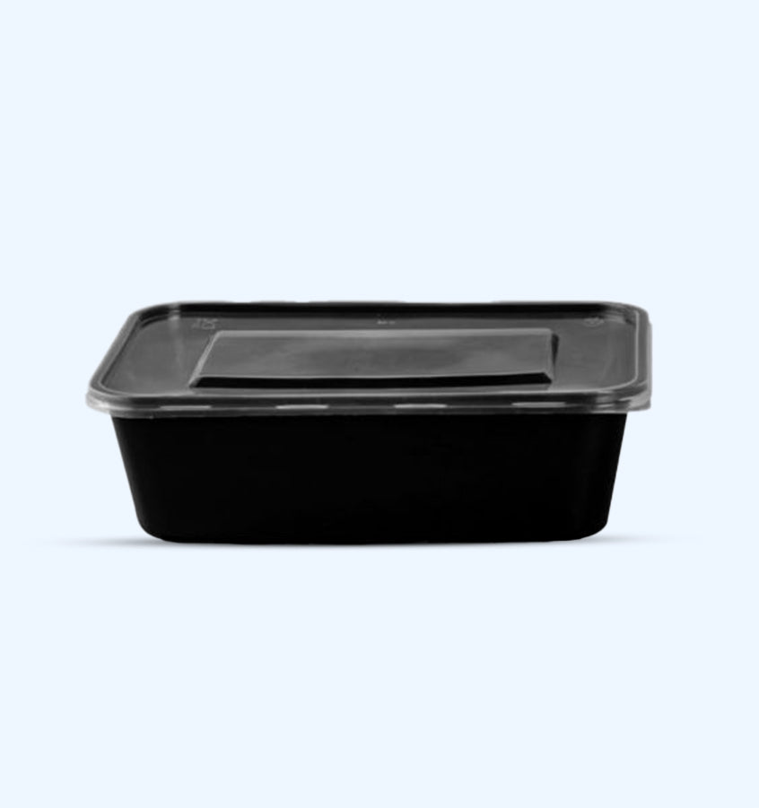 SR-FP31 Damati - Rectangle Container, 500 ml, Black with Lid (Pack of 150)