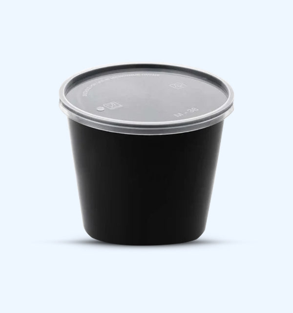 SR-FP42 Damati - Round Container [Tall], 750 ml, Black with Lid
