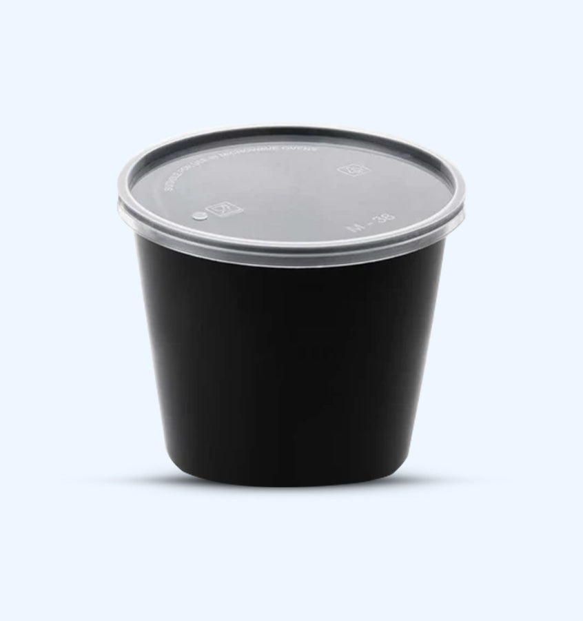 SR-FP42 Damati - Round Container [Tall], 750 ml, Black with Lid (Pack of 150)