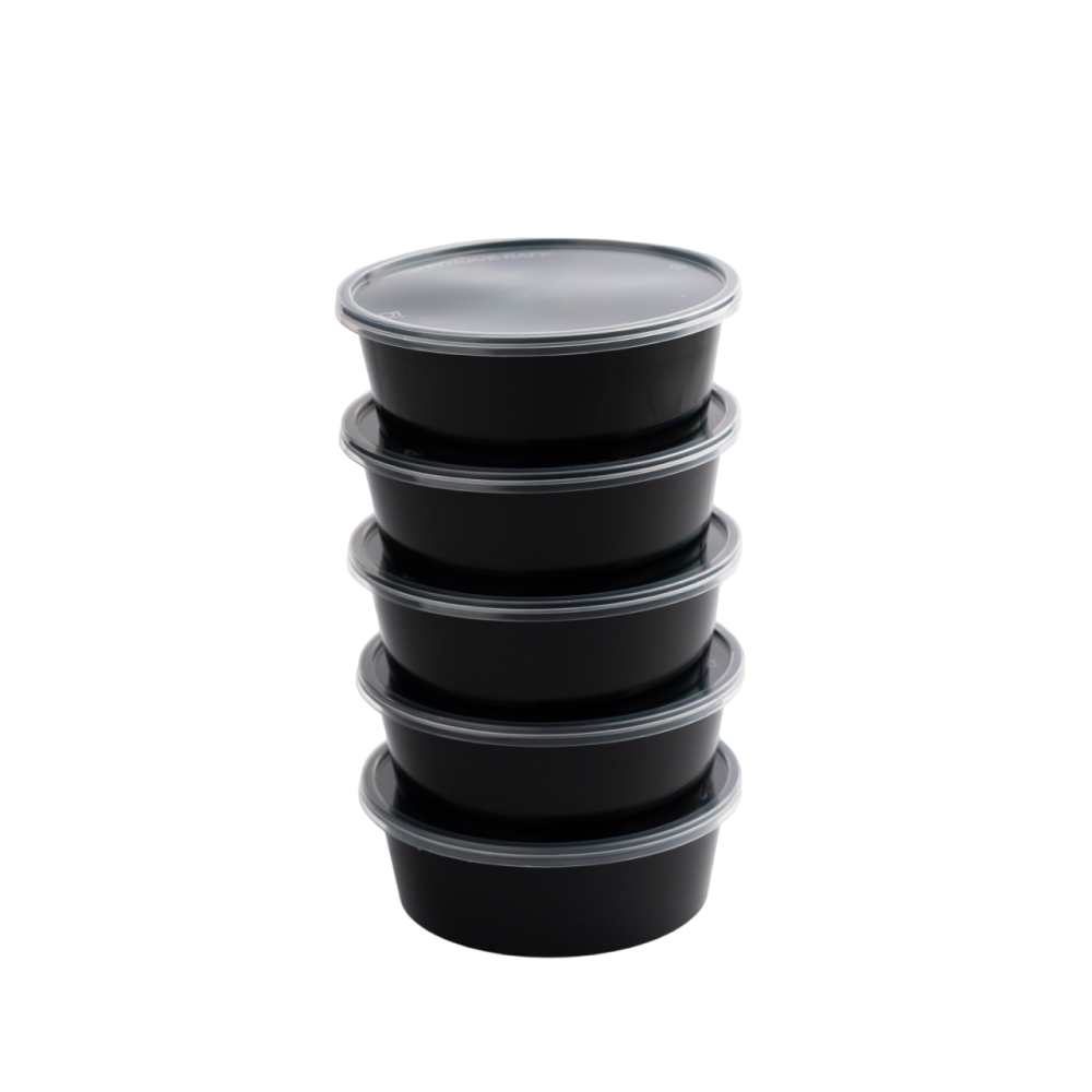 SR-FP11 Damati - Round Container, 300 ml, Black with Lid (Pack of 500)