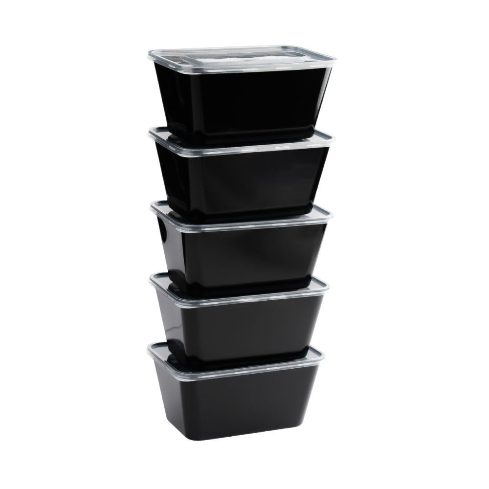 SR-FP18 Bhagwati - Rectangle Container 14-1000 ml, Black with Lid (Pack of 150)