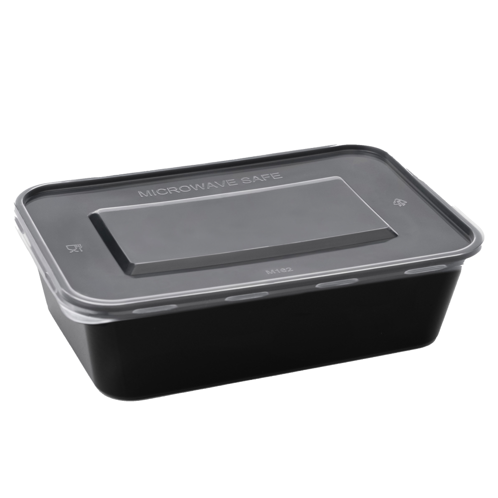 SR-FP31 Damati - Rectangle Container, 500 ml, Black with Lid (Pack of 150)