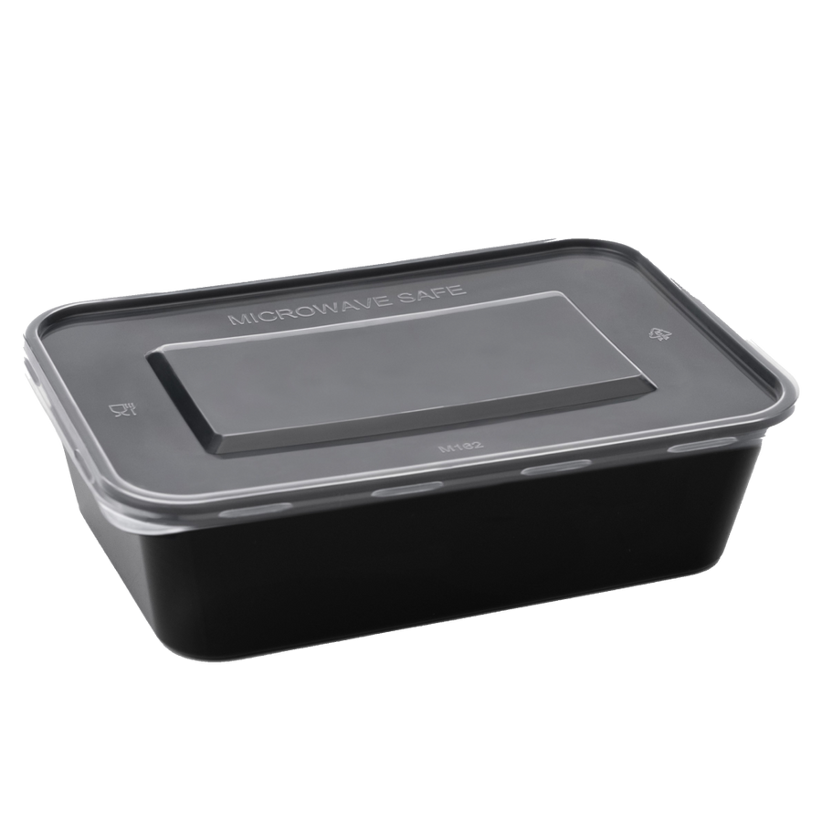 SR-FP31 Damati - Rectangle Container, 500 ml, Black with Lid (Pack of 150)